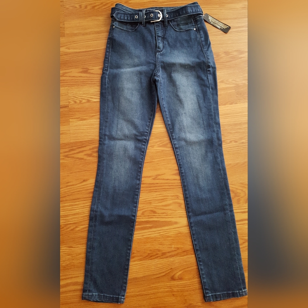 Bebe High Waist Belted Skinny Jeans